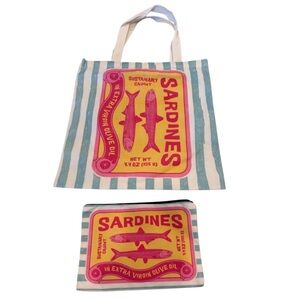 Sardines Tote and Pencil Pouch with Pink and Yellow Design